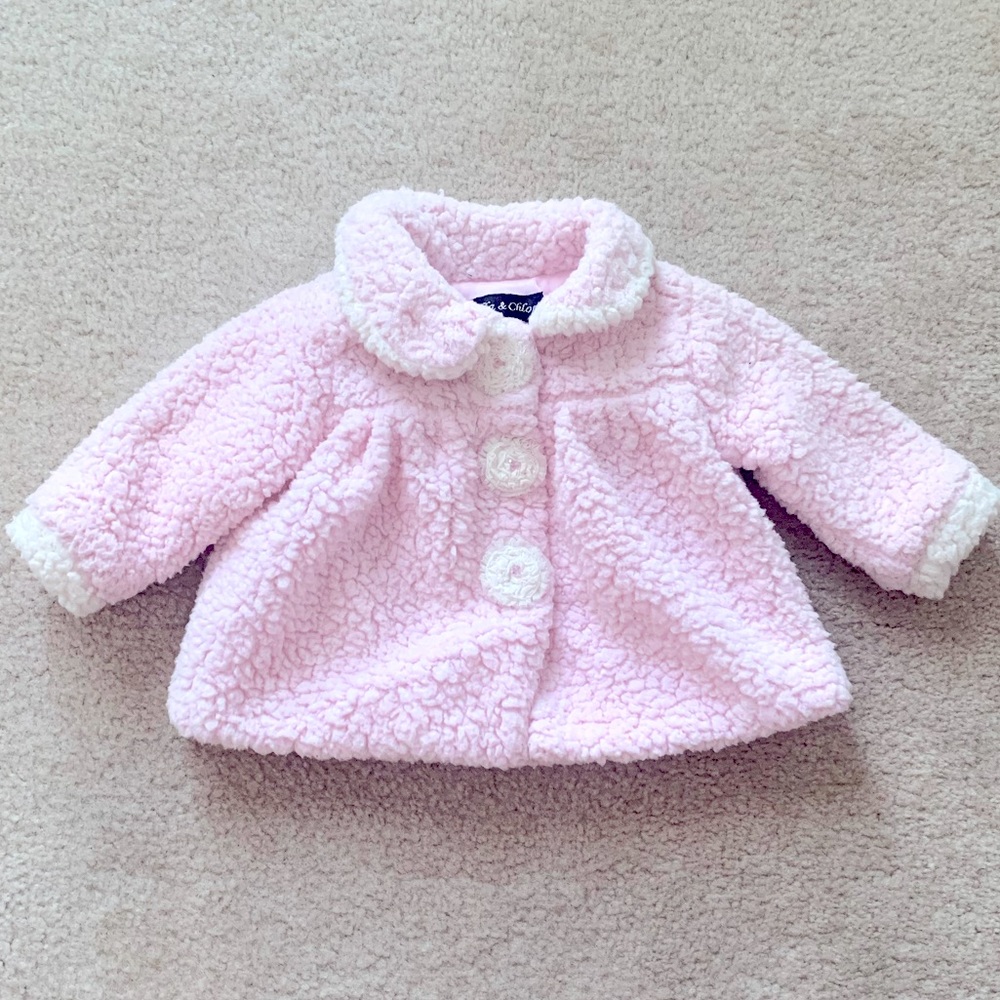 Isobella and Chloe Pink And White Fleece Teddy Coat Size 9 Months